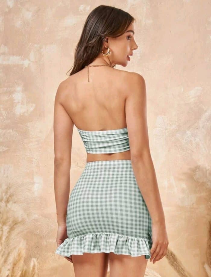 SHEIN Gingham Print Tube Top & Ruffle Trim Skirt Set - Image 5