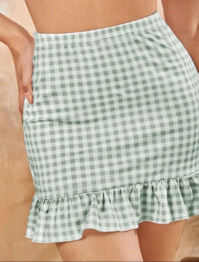 SHEIN Gingham Print Tube Top & Ruffle Trim Skirt Set - Image 2