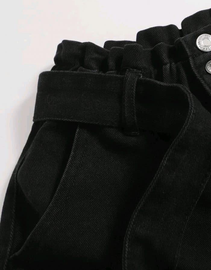 Paperbag Waist Belted Button Fly Denim Shorts - Image 3