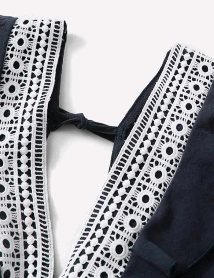 Tie Back Contrast Guipure Lace Ruffle Trim Top With Skirt - Image 3