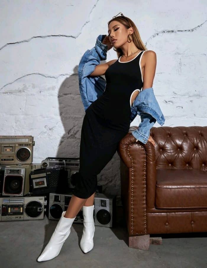 Cutout Contrast Binding Bodycon Dress - Image 5