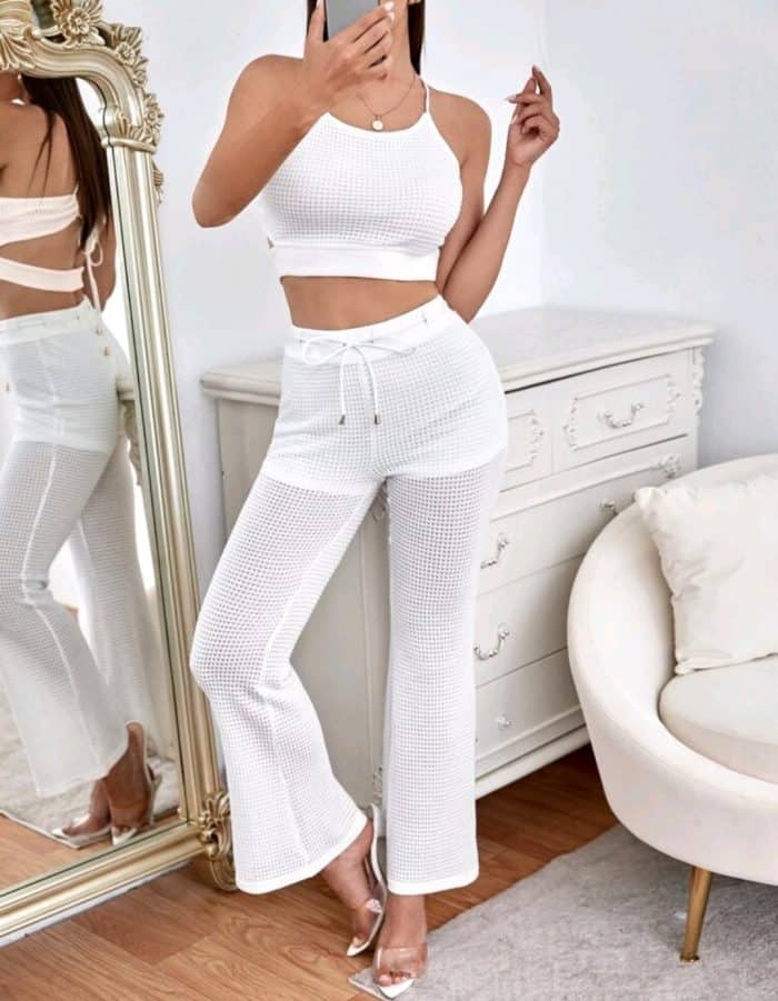 Solid Crop Cami Top & Drawstring Waist Pants