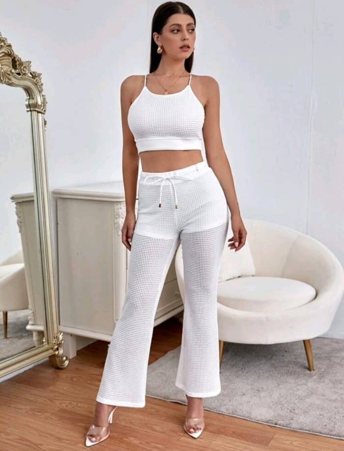 Solid Crop Cami Top & Drawstring Waist Pants - Image 4