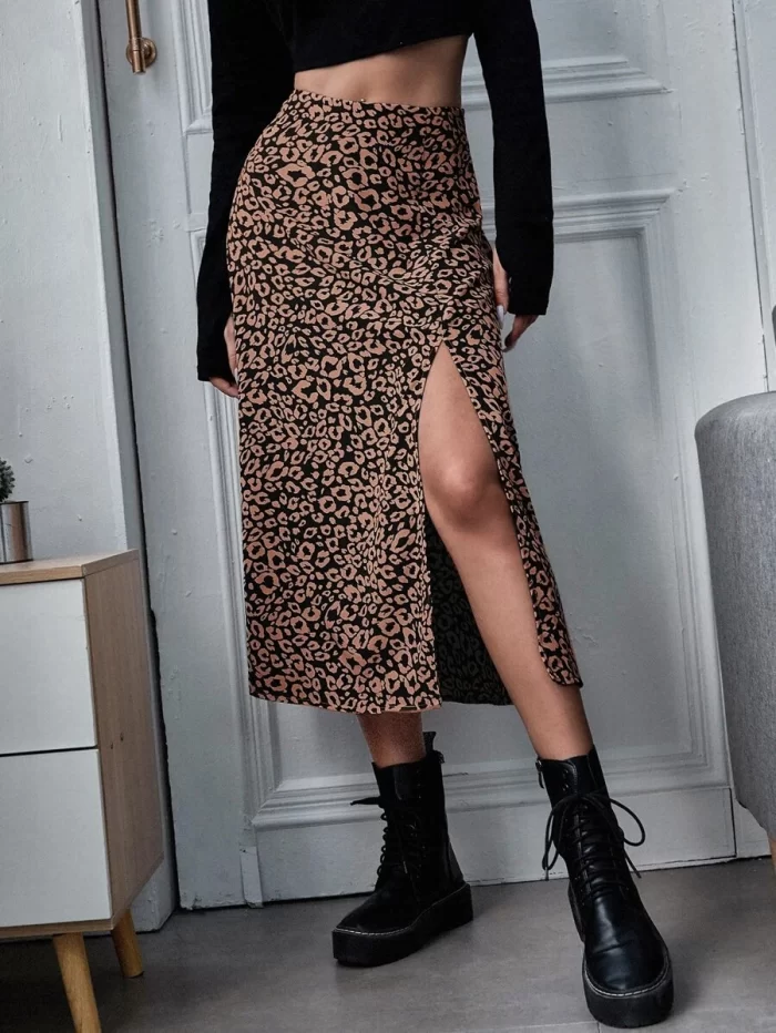 All Over Print Split Thigh Skirt