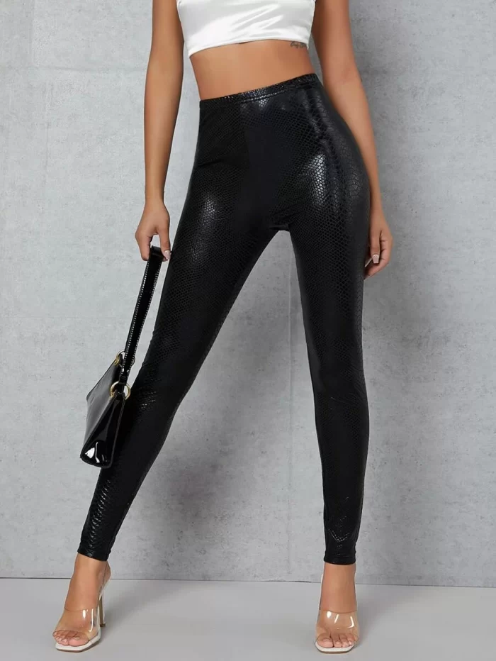 SHEIN Snakeskin Print PU Leather Leggings