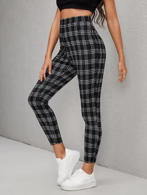 SHEIN Plaid High Waist Skinny Pants