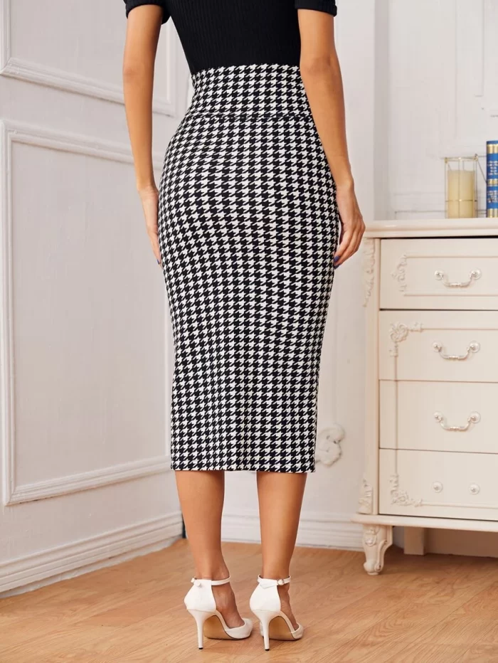 SHEIN Houndstooth Lace Up Waist Pencil Skirt - Image 3
