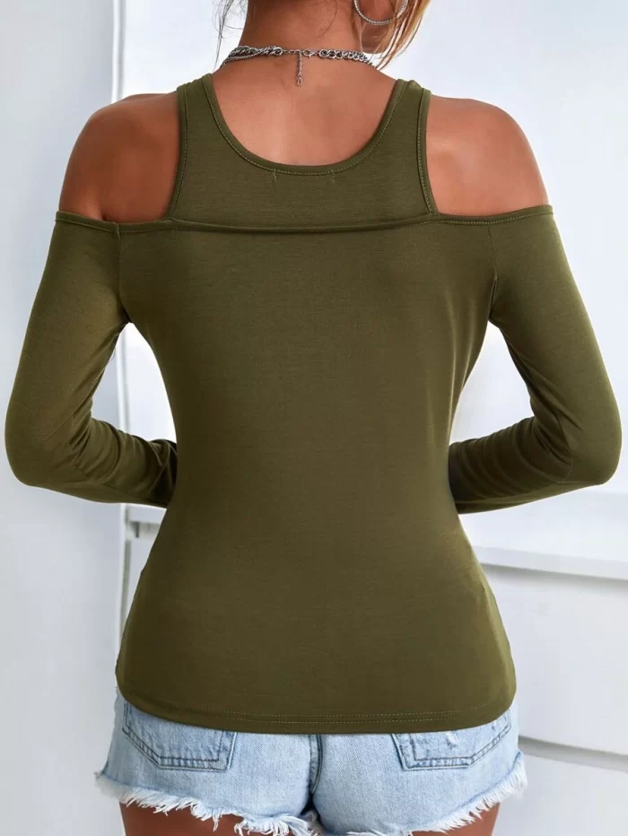 Solid Cold Shoulder Fitted Tee - Image 2