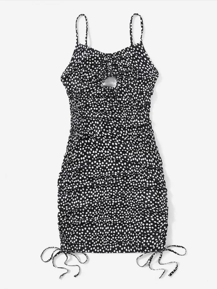 SHEIN Ditsy Floral Cut Out Front Drawstring Bodycon Dress - Image 5