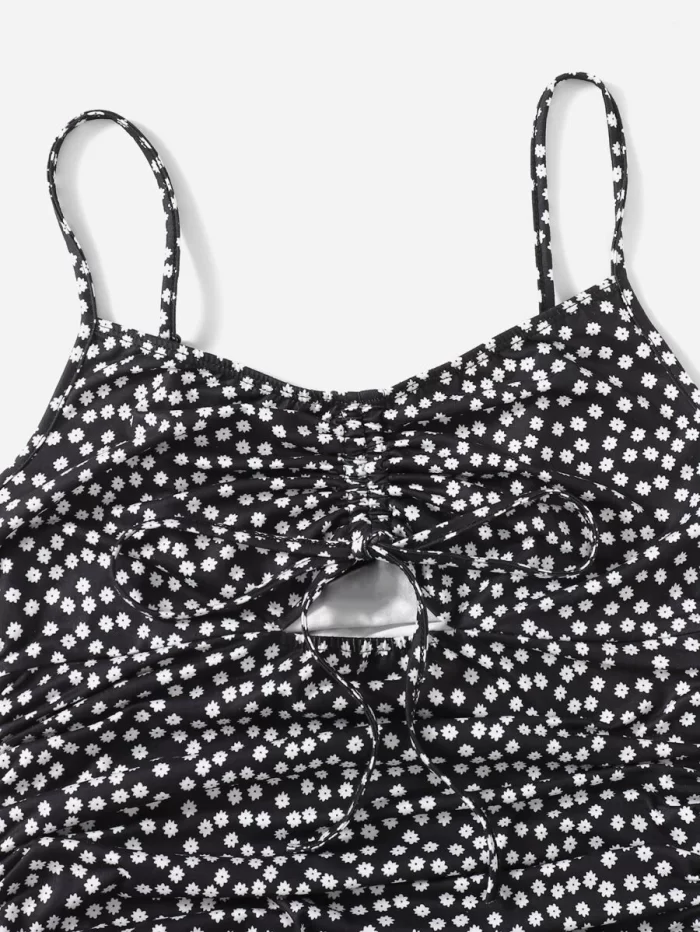 SHEIN Ditsy Floral Cut Out Front Drawstring Bodycon Dress - Image 3