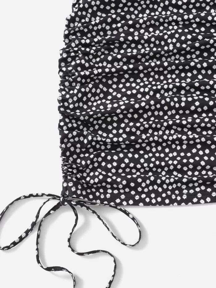 SHEIN Ditsy Floral Cut Out Front Drawstring Bodycon Dress - Image 4