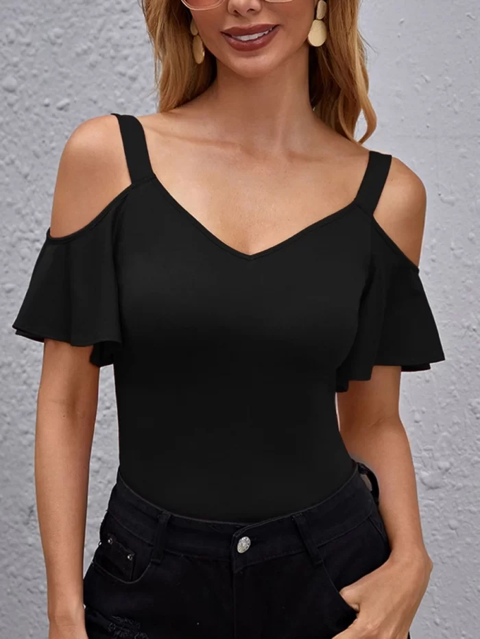 SHEIN Cold Shoulder Flutter Sleeve Top