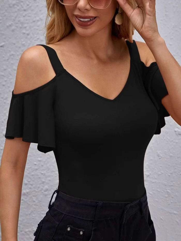 SHEIN Cold Shoulder Flutter Sleeve Top - Image 3