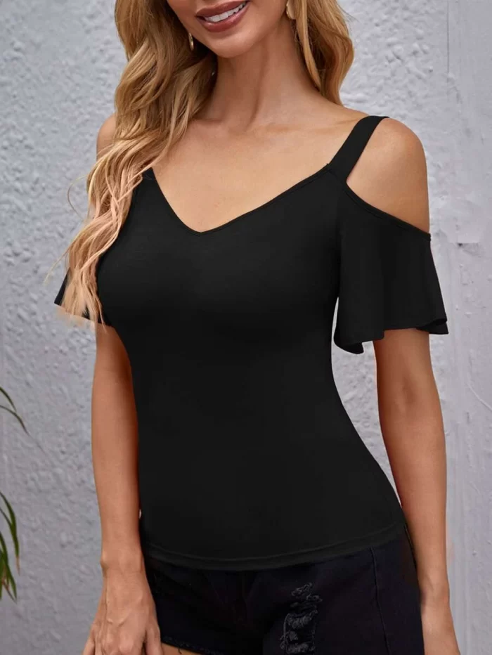 SHEIN Cold Shoulder Flutter Sleeve Top - Image 4