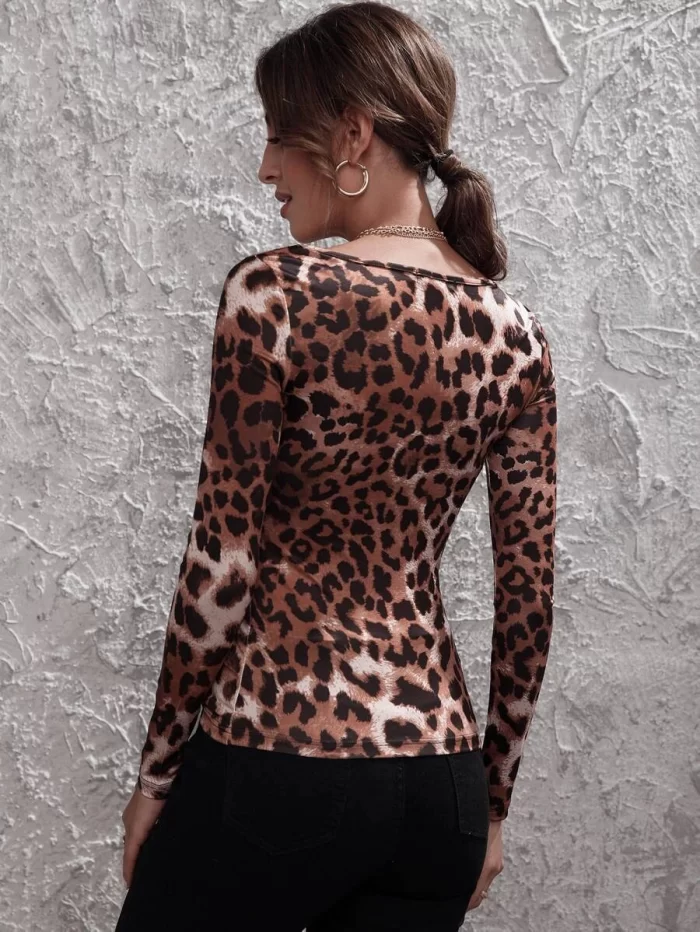 Leopard Print Scoop Neck Tee - Image 3