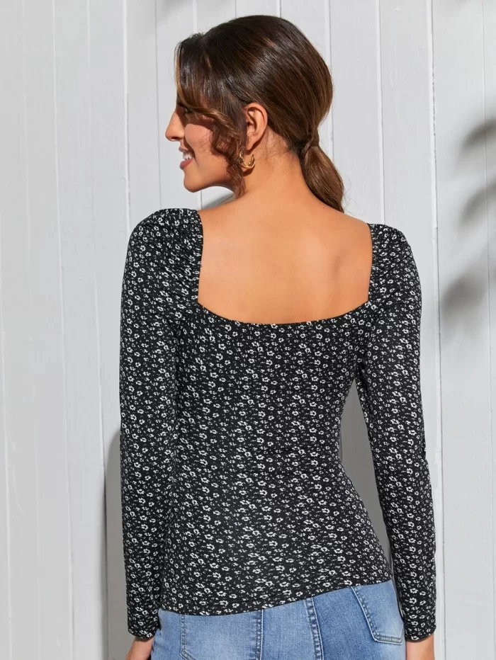 SHEIN Ditsy Floral Sweetheart Neckline Top - Image 4