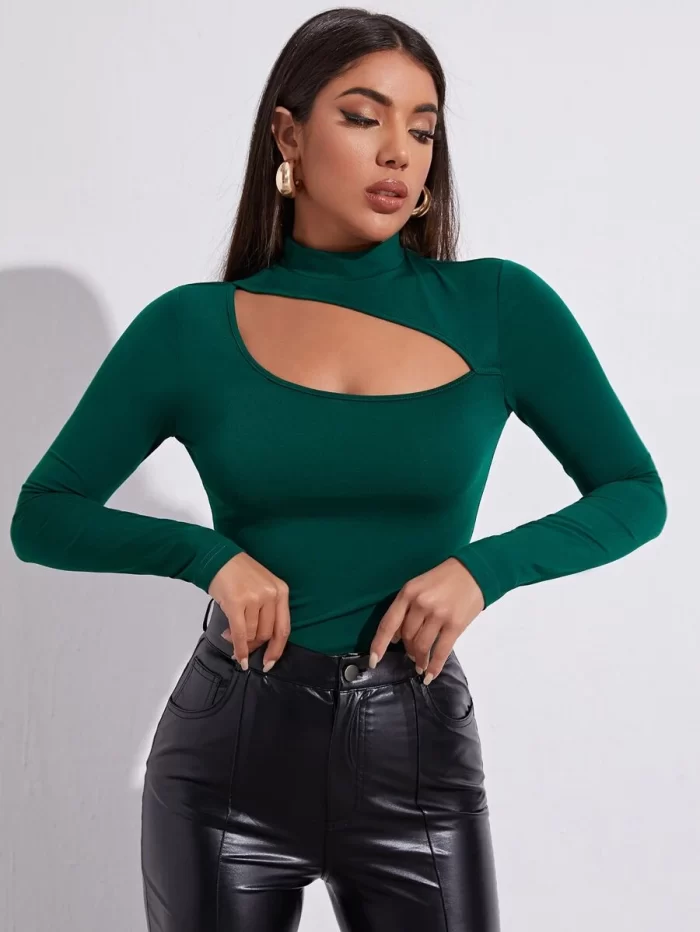 SHEIN Mock-Neck Cut Out Front Top