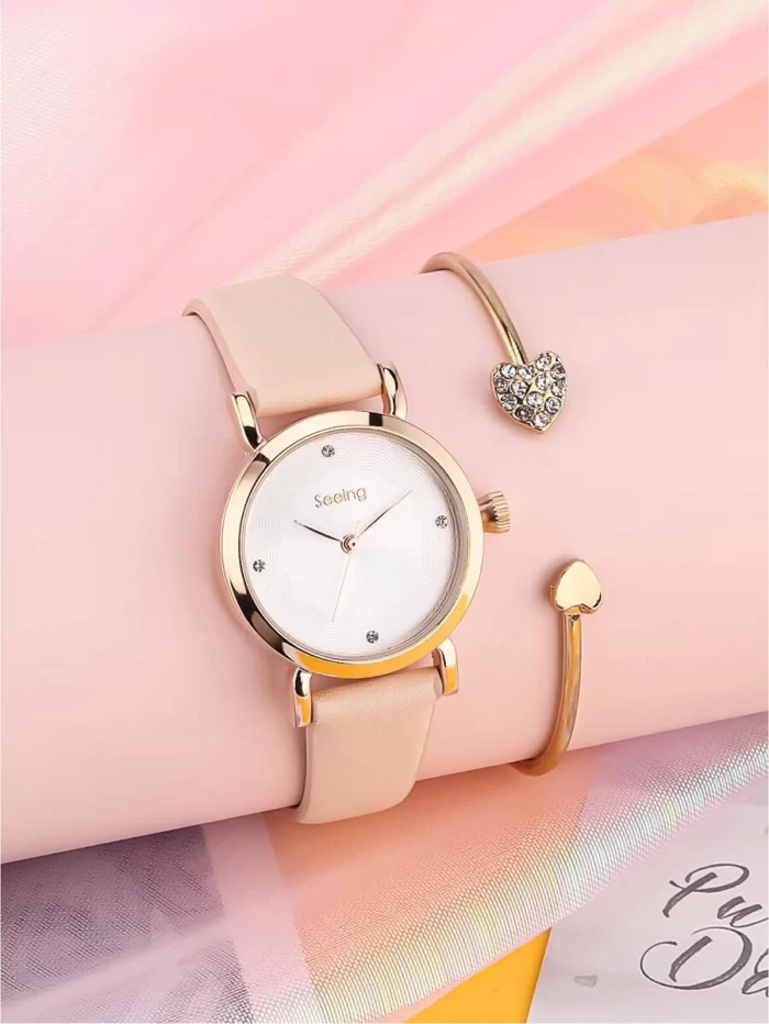 1pc Minimalist Round Pointer Quartz Watch & 1pc Bracelet - Image 5