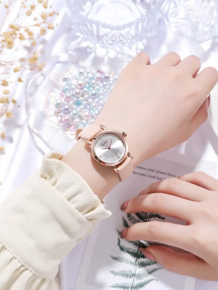 1pc Minimalist Round Pointer Quartz Watch & 1pc Bracelet - Image 3