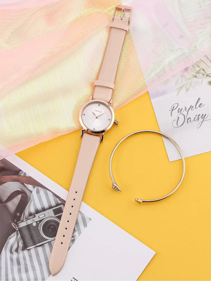 1pc Minimalist Round Pointer Quartz Watch & 1pc Bracelet - Image 2
