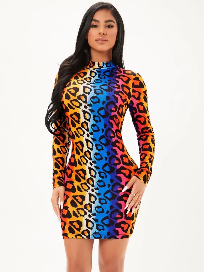 SHEIN SXY Ombre Leopard Print Mock Neck Bodycon Dress - Image 5