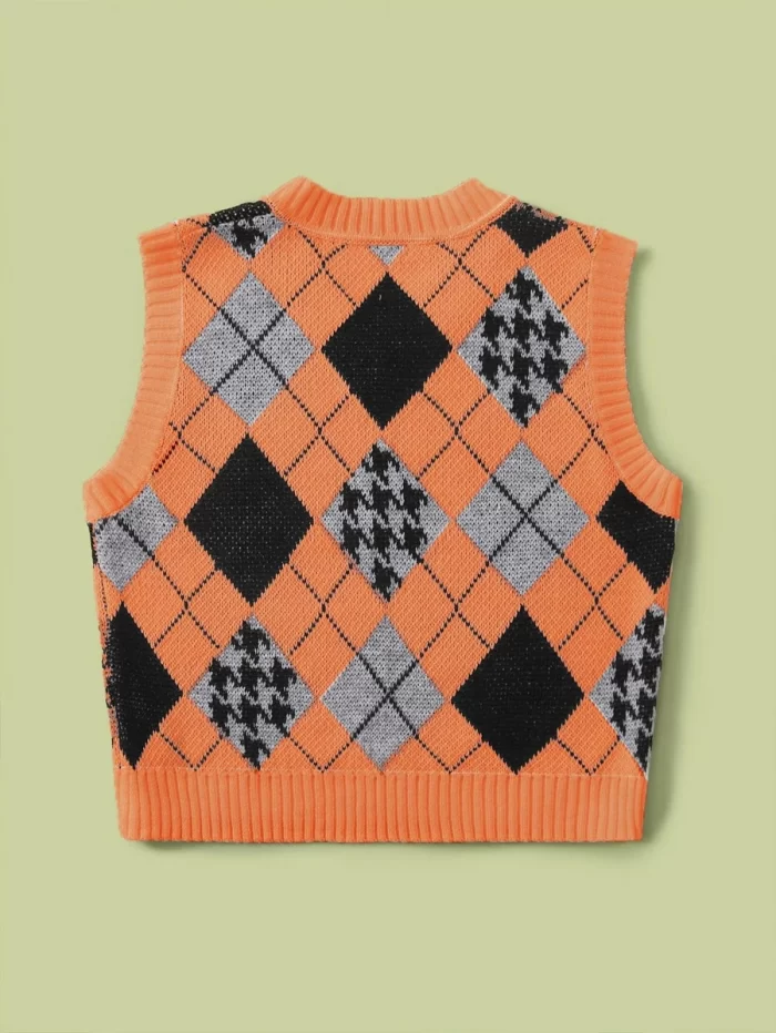 Argyle Pattern Contrast Binding Sweater Vest - Image 2