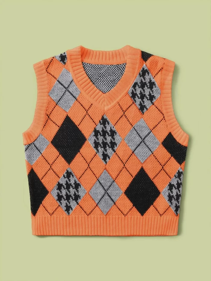 Argyle Pattern Contrast Binding Sweater Vest - Image 3