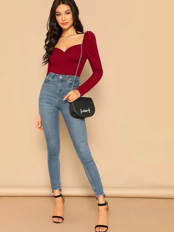 SHEIN Sweetheart Wrap Puff Sleeve Top - Image 5