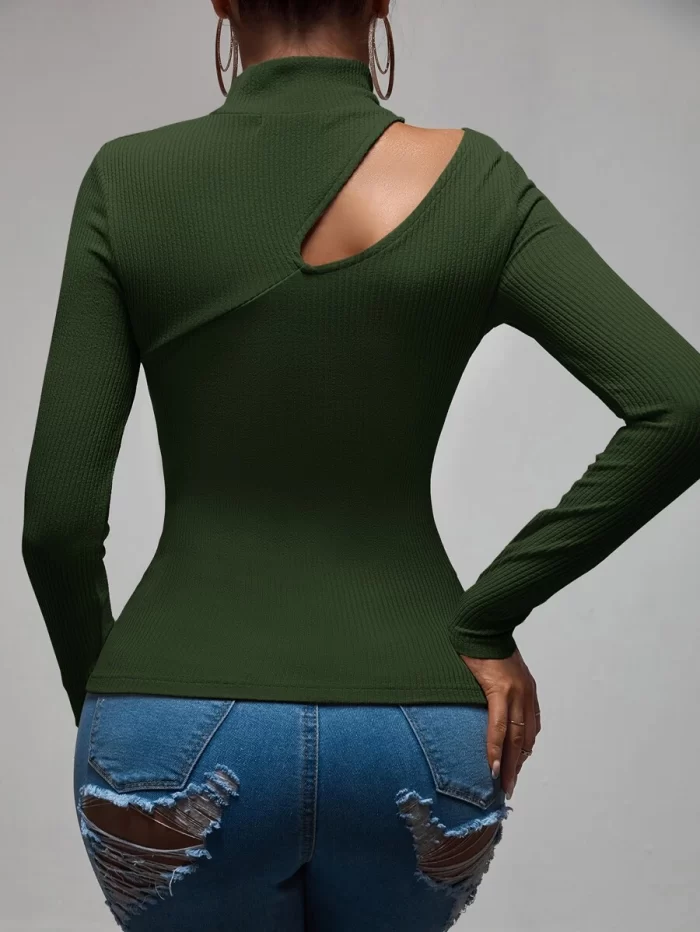 SHEIN SXY Turtleneck Cut Out Ribbed Knit Tee - Image 2