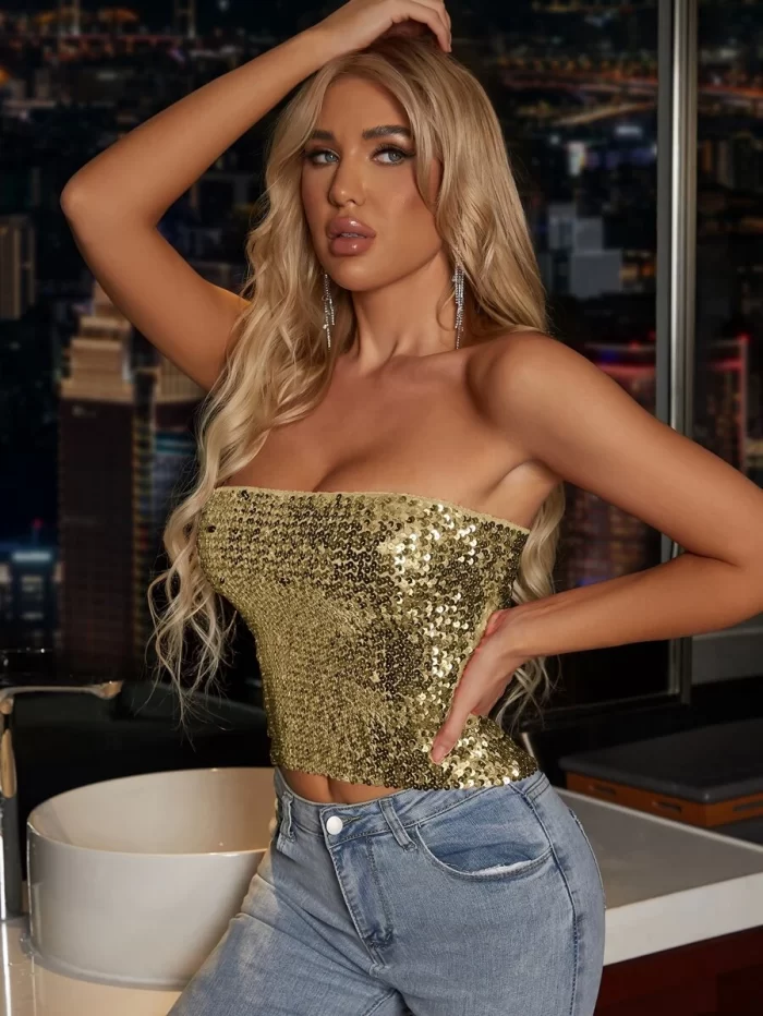 Solid Sequin Tube Top - Image 4
