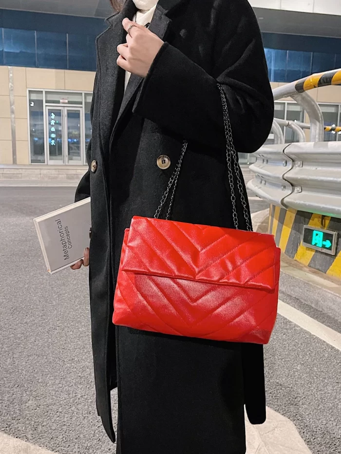 Chevron Flap Shoulder Tote Bag - Image 3