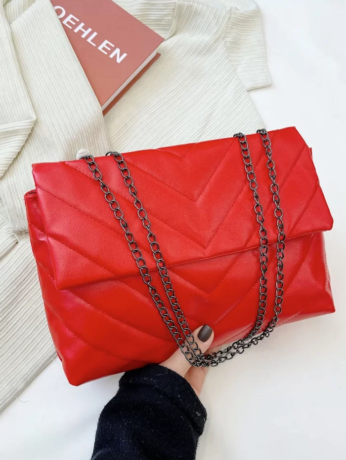 Chevron Flap Shoulder Tote Bag - Image 4