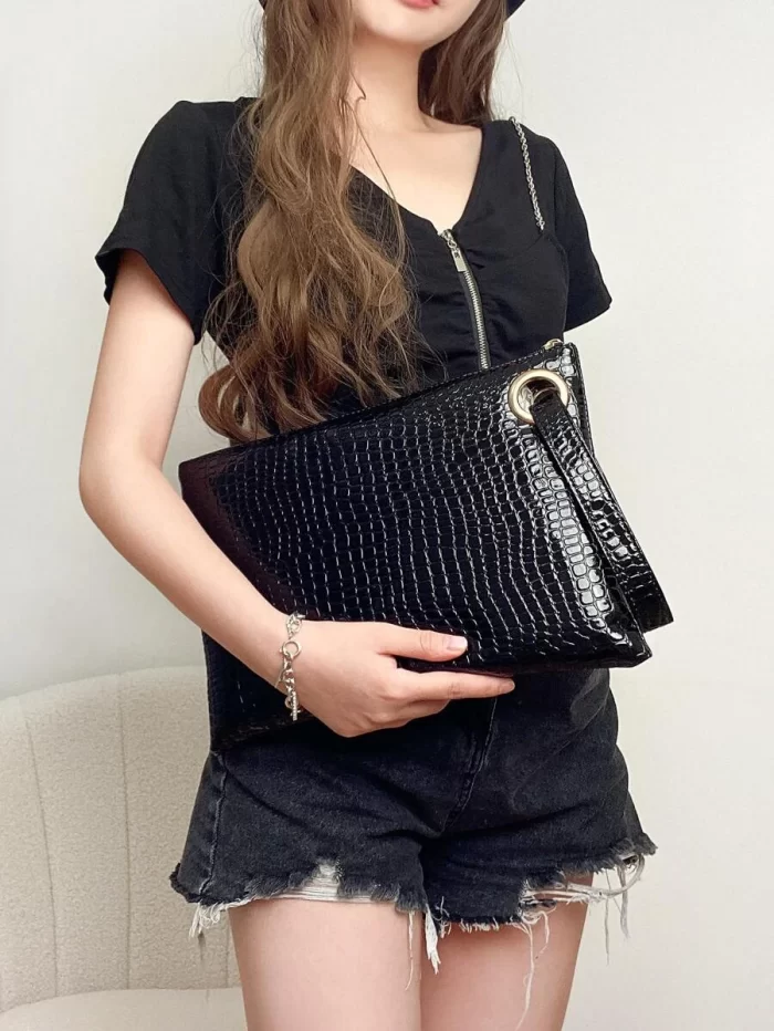 EMERY ROSE Minimalist Croc Embossed Clutch Bag