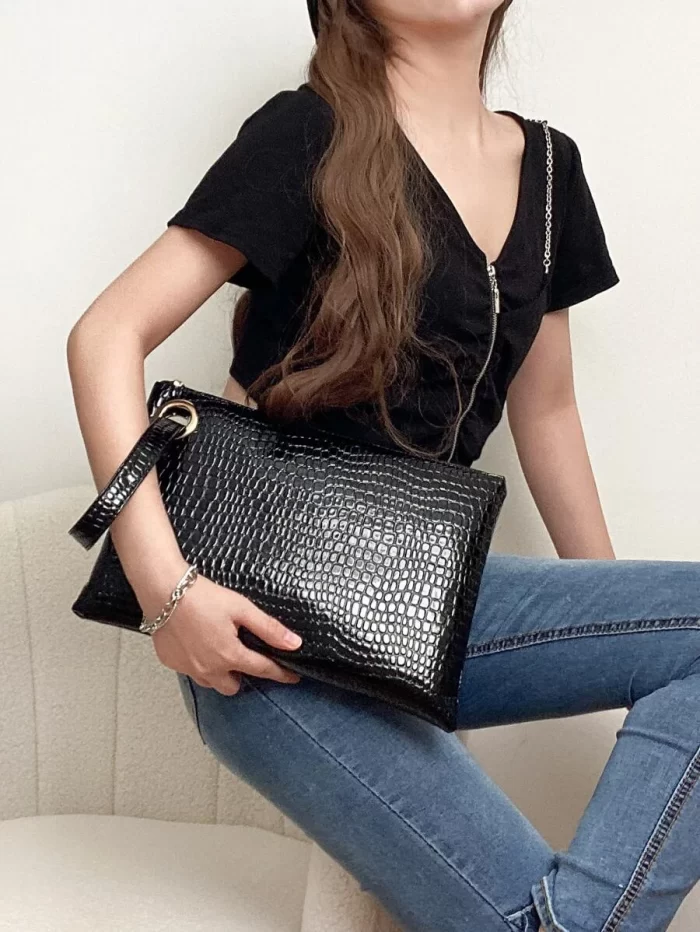 EMERY ROSE Minimalist Croc Embossed Clutch Bag - Image 2