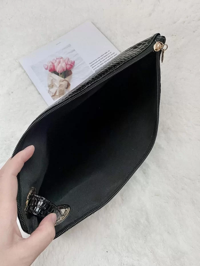 EMERY ROSE Minimalist Croc Embossed Clutch Bag - Image 3