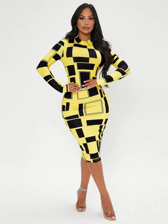 SHEIN SXY Geo Print Mock Neck Bodycon Dress