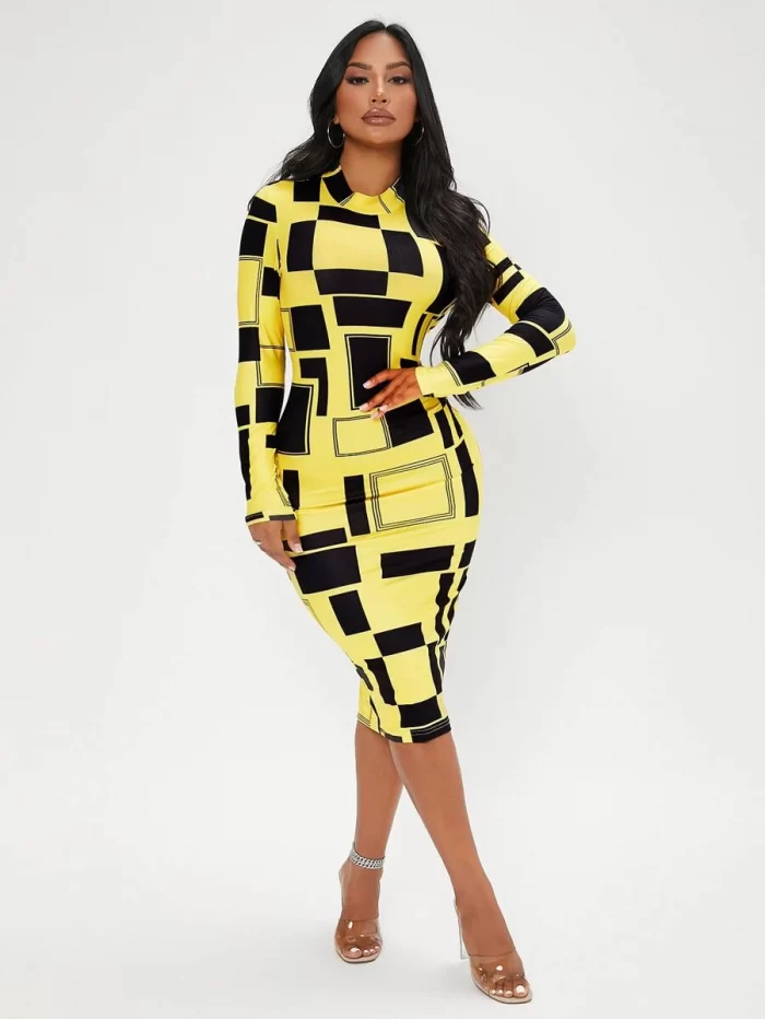 SHEIN SXY Geo Print Mock Neck Bodycon Dress - Image 3