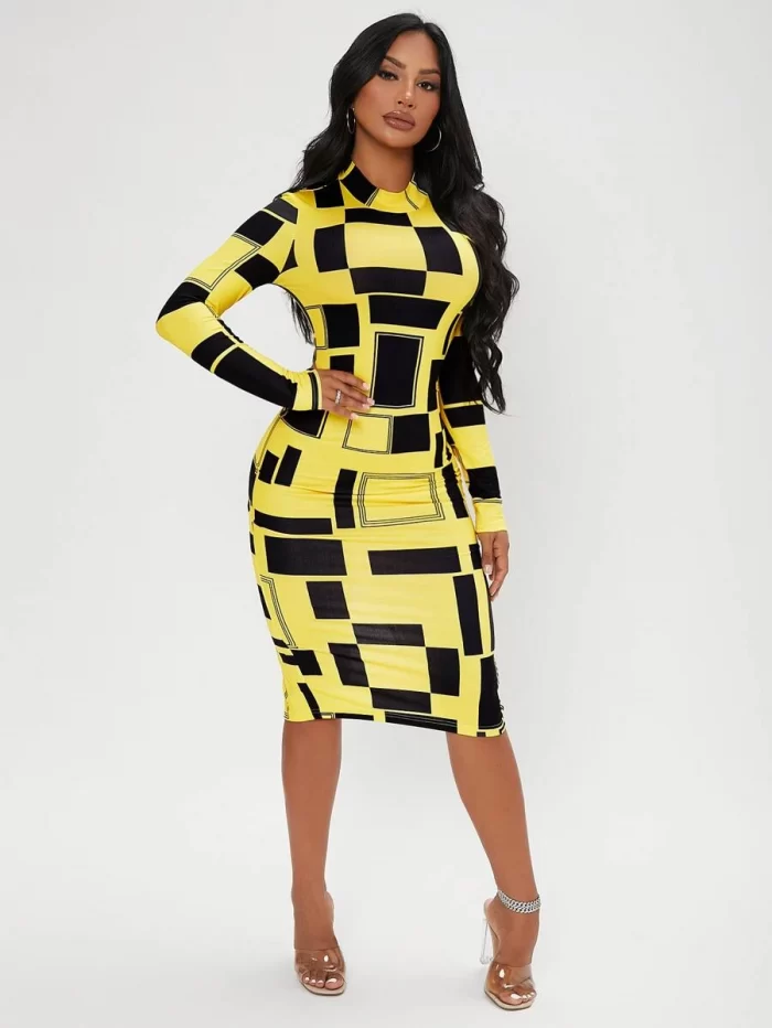 SHEIN SXY Geo Print Mock Neck Bodycon Dress - Image 5