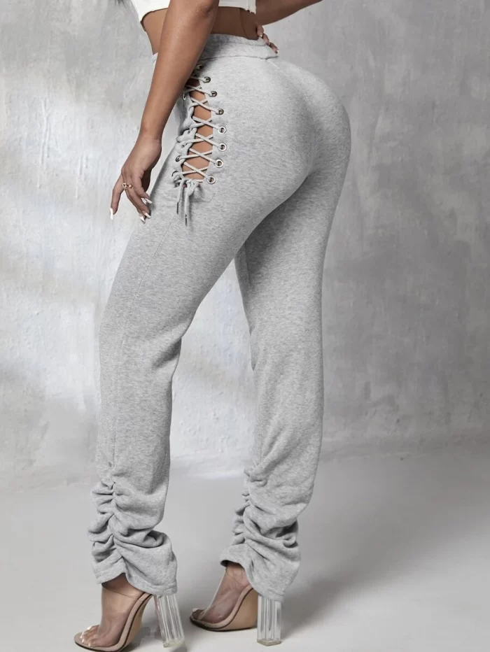 SHEIN SXY Cut Out Grommet Lace Up Stacked Sweatpants - Image 2