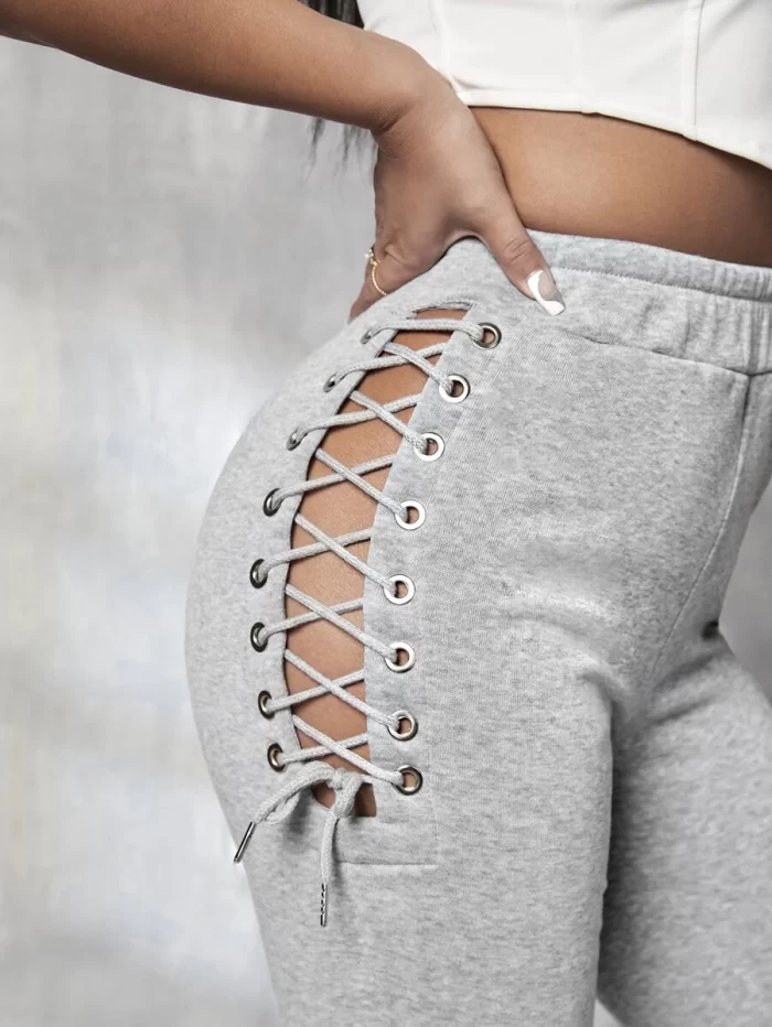 SHEIN SXY Cut Out Grommet Lace Up Stacked Sweatpants - Image 5