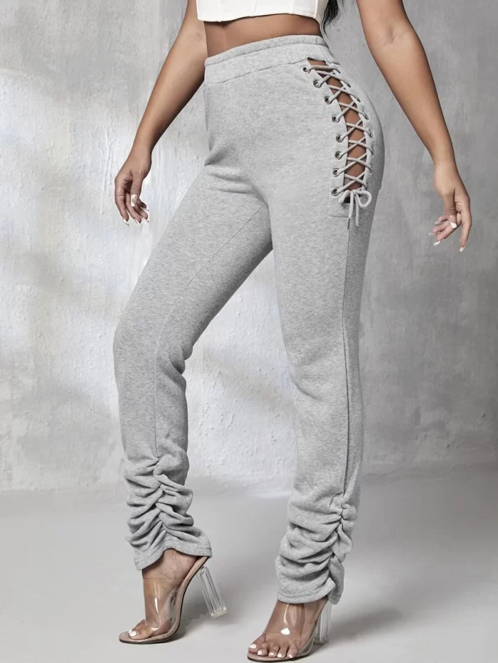 SHEIN SXY Cut Out Grommet Lace Up Stacked Sweatpants - Image 6
