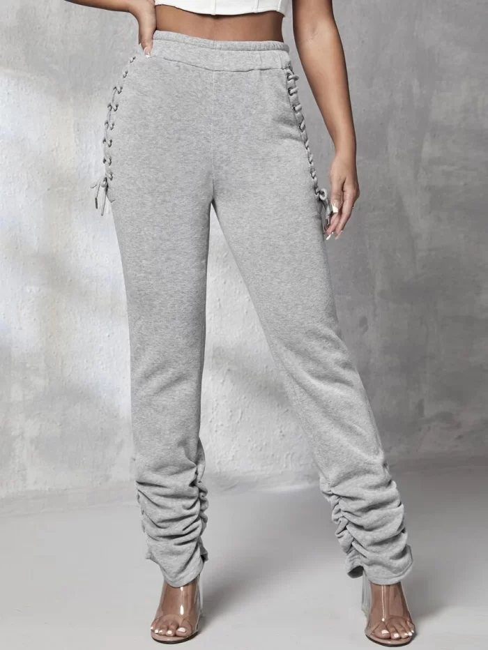 SHEIN SXY Cut Out Grommet Lace Up Stacked Sweatpants - Image 4