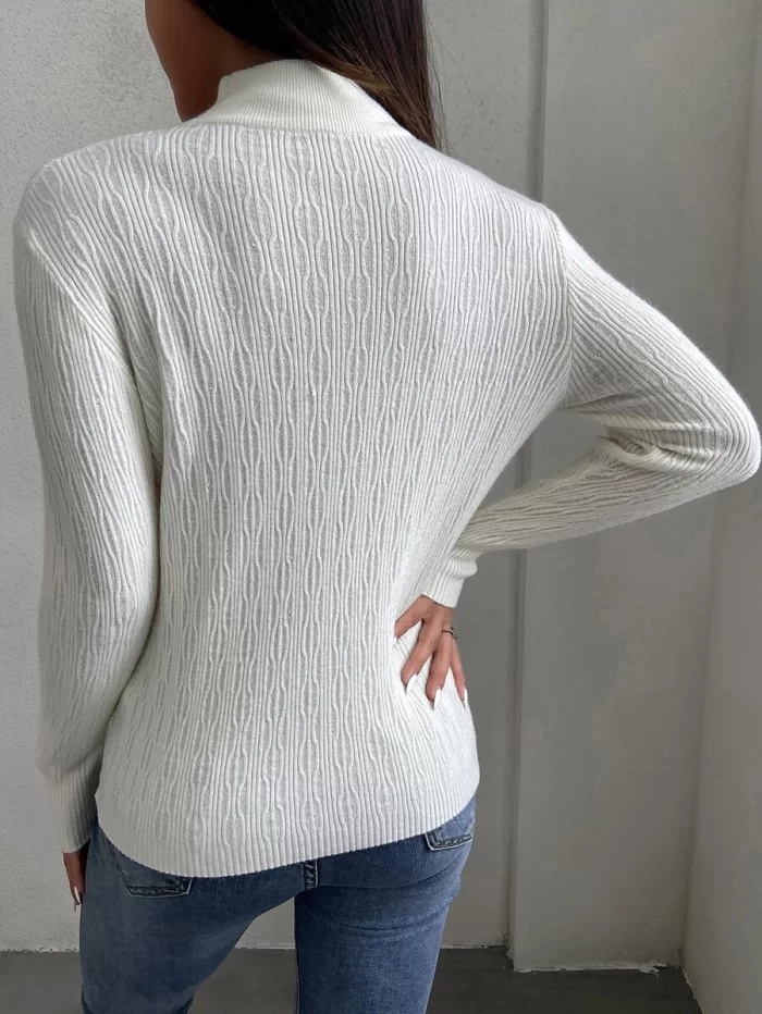 Choker Neck Textured Knit Sweater - Image 2