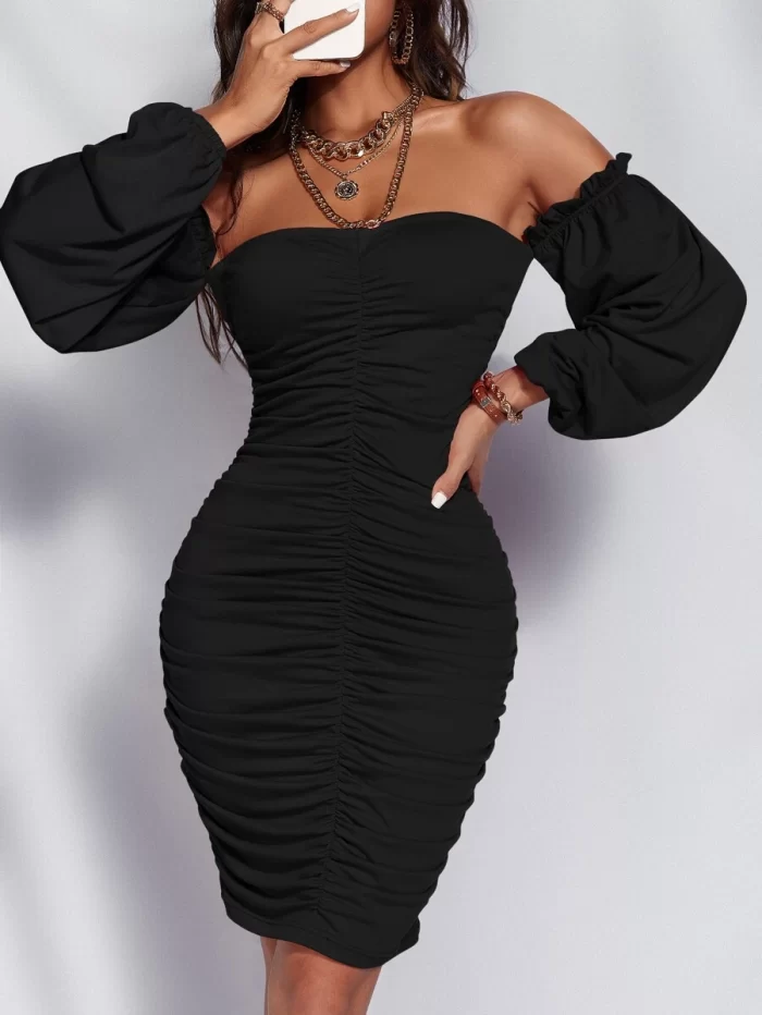 Ruched Off Shoulder Skinny Dress - Image 5