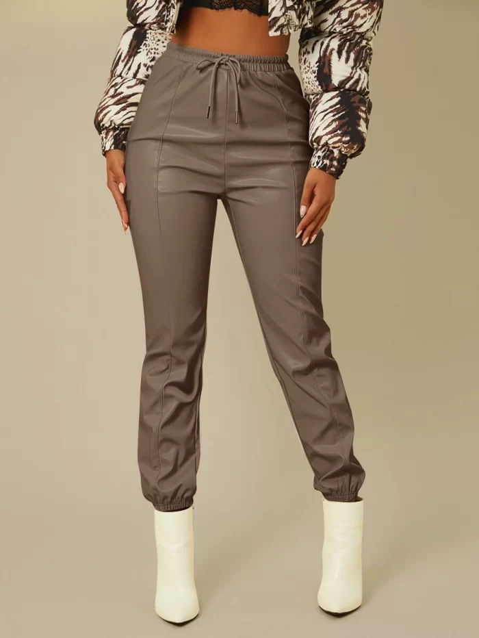 SHEIN Drawstring Waist PU Leather Pants - Image 3
