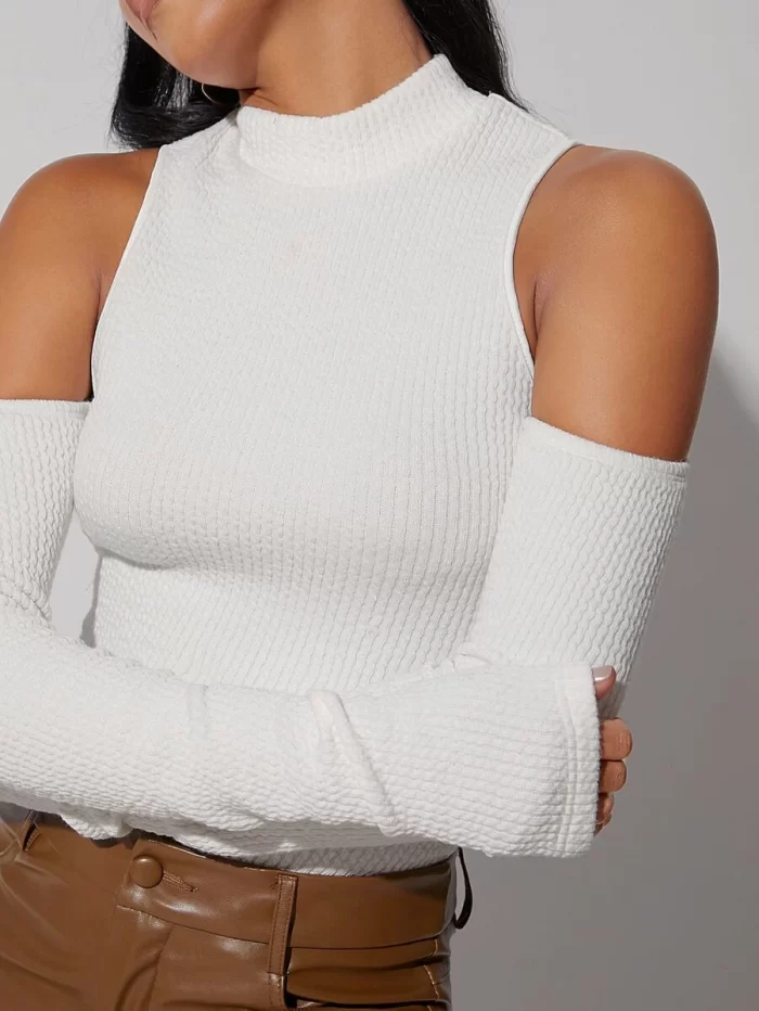 SHEIN Mock Neck Cold Shoulder Slim Tee - Image 4