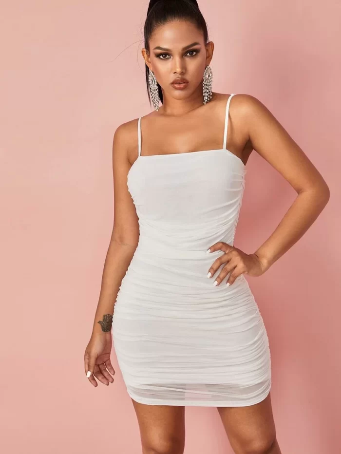SHEIN Ruched Mesh Bodycon Mini Dress