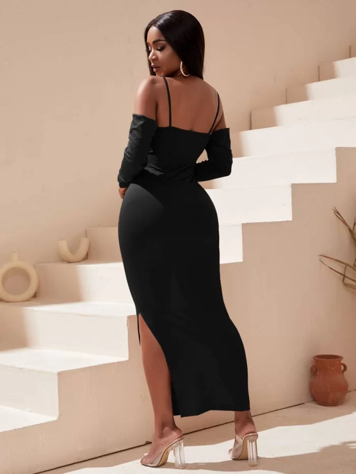 SHEIN SXY Chain Detail Cold Shoulder Split Hem Bodycon Dress - Image 2