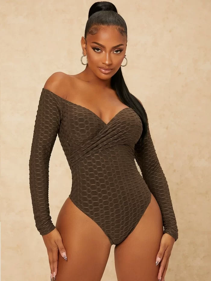 SHEIN SXY Off Shoulder Honeycomb Textured Bodysuit
