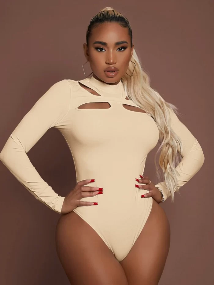 SHEIN Solid Cut Out Mock Neck Bodysuit